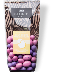 Oeuf coque pâtes de fruits assorties, enrobé de chocolat noir. - Médicis Paris - Chocolats fabriqués en France