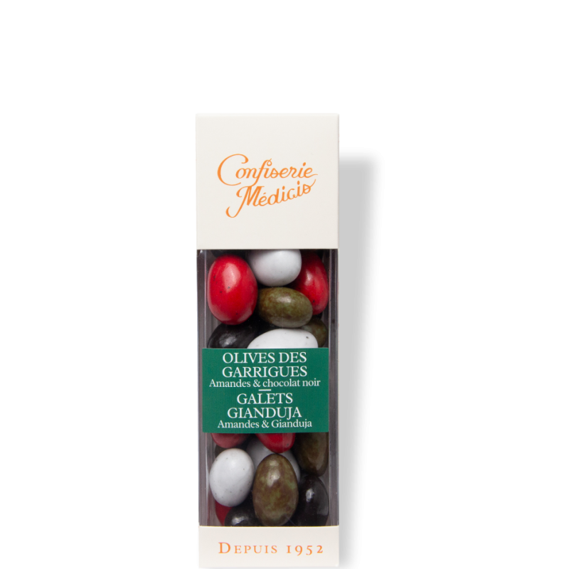 Etui Duo Olives des Garrigues et Galets Gianduja 140g - Médicis Paris - Chocolats fabriqués en France