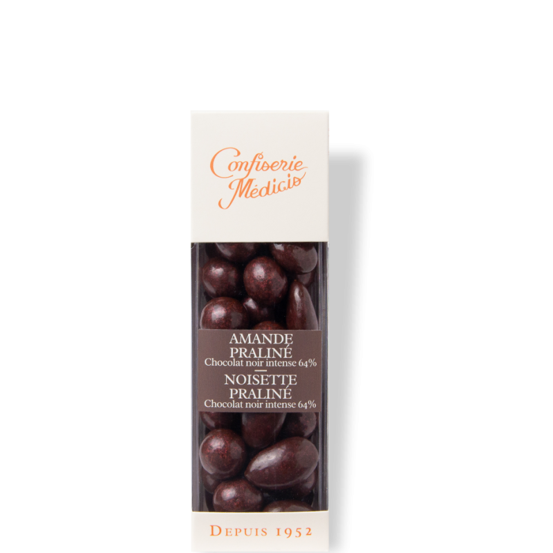 Etui Amande & Noisette Praliné chocolat noir 125g - Médicis Paris - Chocolats fabriqués en France