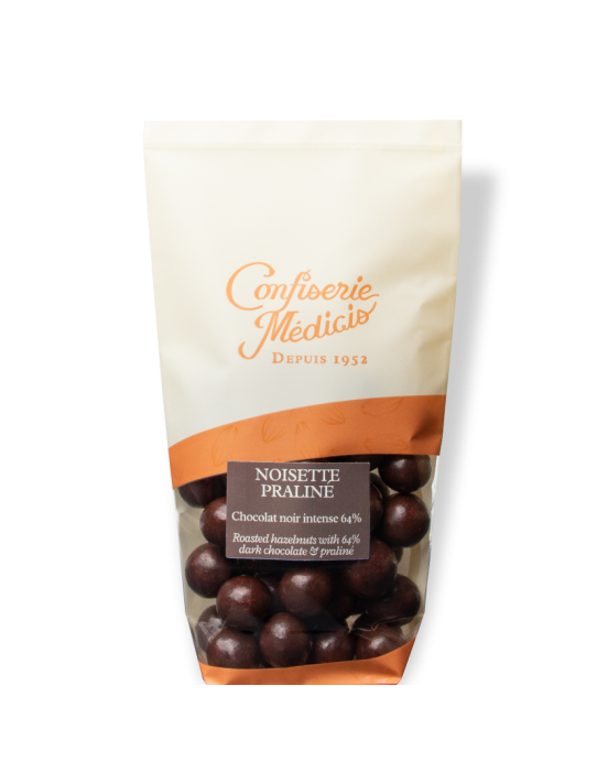 Noisette Praliné chocolat noir 150gg - Médicis Paris - Chocolats fabriqués en France