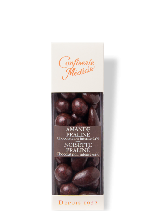 Etui duo Accords Parfaits 125g - Assortiment d'amandes & noisettes torréfiées enrobées de praliné chocolat noir. - Médicis Paris