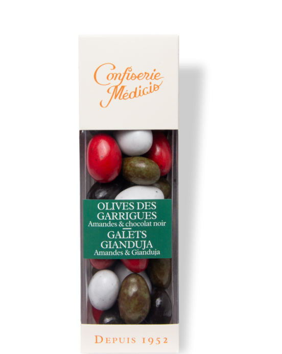 Etui Duo Olives des Garrigues et Galets Gianduja 140g - Médicis Paris - Chocolats fabriqués en France